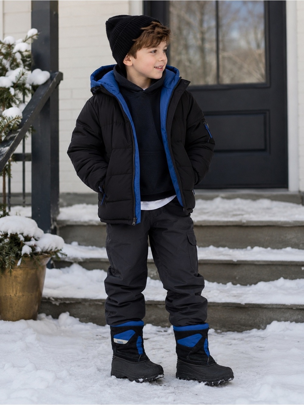 Kid’s Totes Black and Blue Winter Leather Snow Boots Unisex Size 12